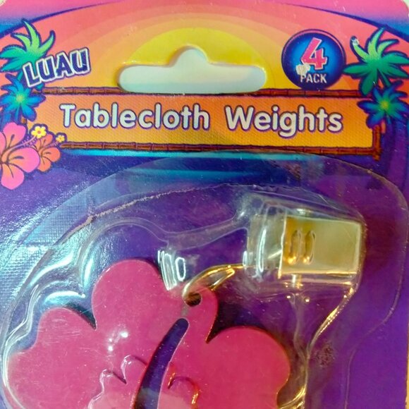 Luau Tablecloth Weights Hibiscus Flower Design 4 Pack Pink Metal Clip - Picture 5 of 5